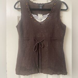 Style & Co. Brown Sleeveless Crochet Top With Spaghetti Strap Tank Attached